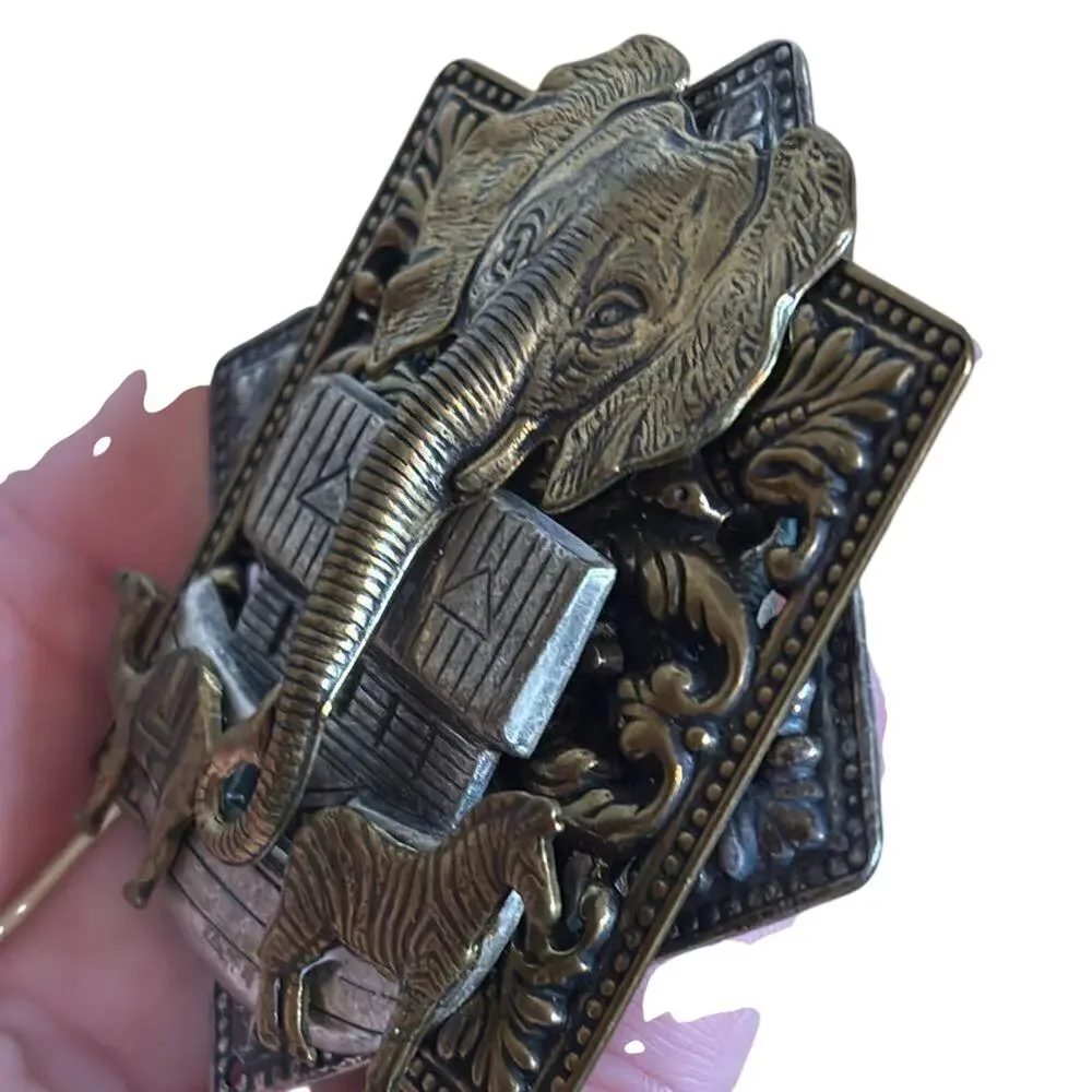 Vintage Noah’s Ark Elephant Zebra Camel Money Clip Gold & Silver Tone Religious